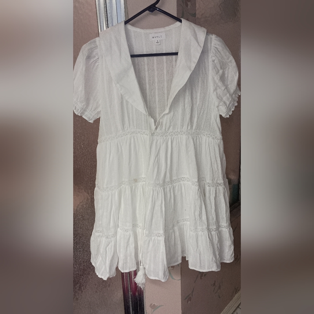 Mable White Babydoll Mini Dress Small Anthropologie Tiers And Lace